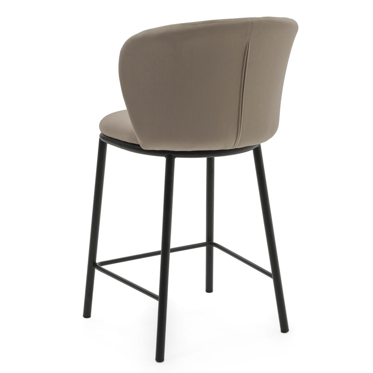 BARHOCKER BARI gepolsterter mit Steppung - dunkelbeige - Samt Velour - Schwarz/Braun, Textil/Metall (55/94/57cm) - NEW HOME