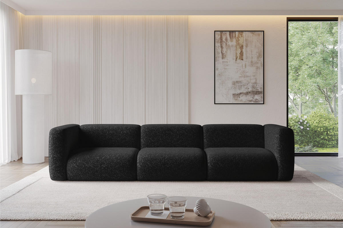 MODULÁRNÍ pohovka MIRA-S2, 3místná, 319 × 89 × 70 cm, černá, velur - černá, kompozitní dřevo/textil (319/70/89cm) - ALTDECOR