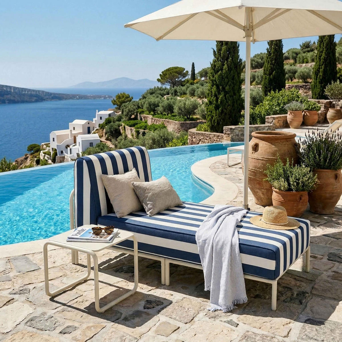 CHAISELONGUE, Pazifikblau - Blau, Textil (72/78/153cm) - Oviala