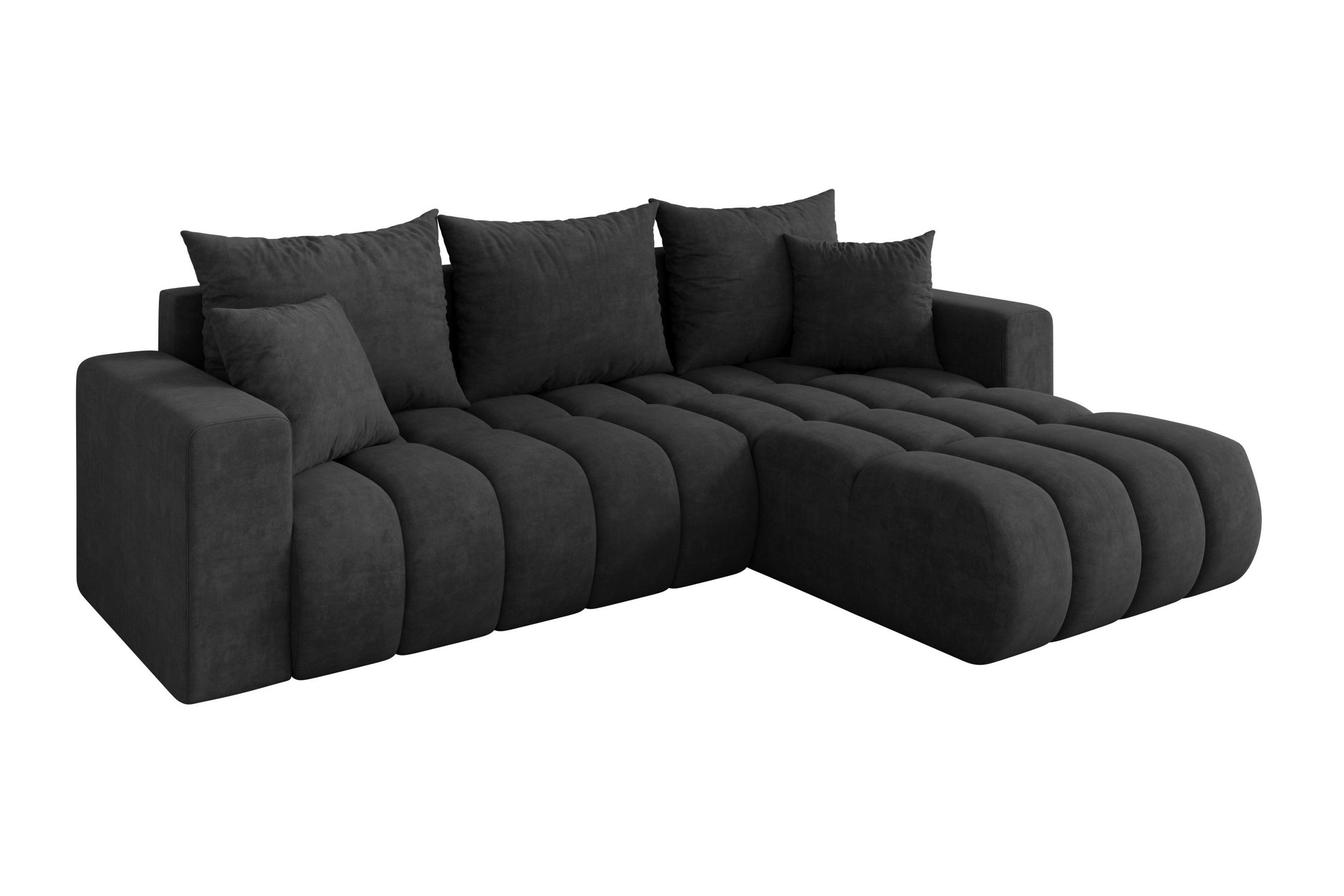 ROHOVÁ SEDAČKA s funkcí spaní, otoman vpravo MILA-L-v1 277x195x86 tmavě šedá velur - černá/antracitová, kompozitní dřevo/textil (277/194cm) - ALTDECOR