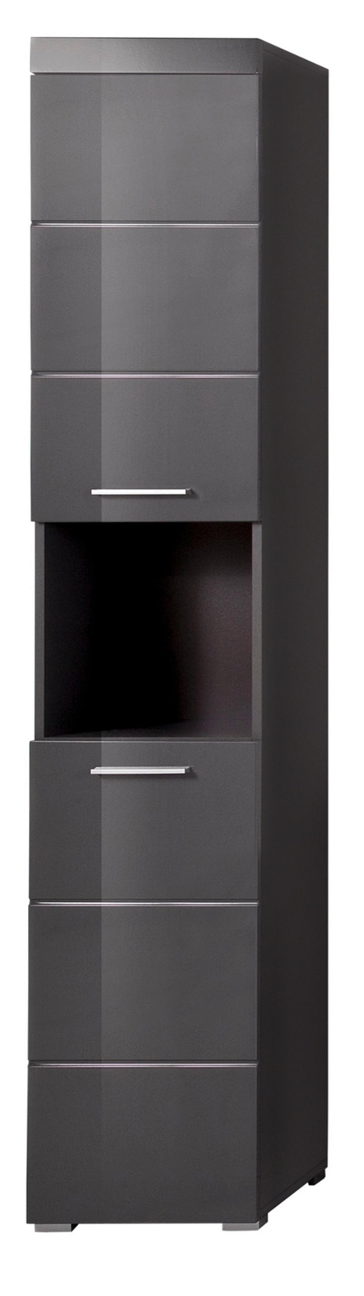 HOCHSCHRANK grau Hochglanz 37 x 190 cm, Badschrank 2-türig - Grau, Holzwerkstoff/Kunststoff (37/190/31cm) - Top.Furn