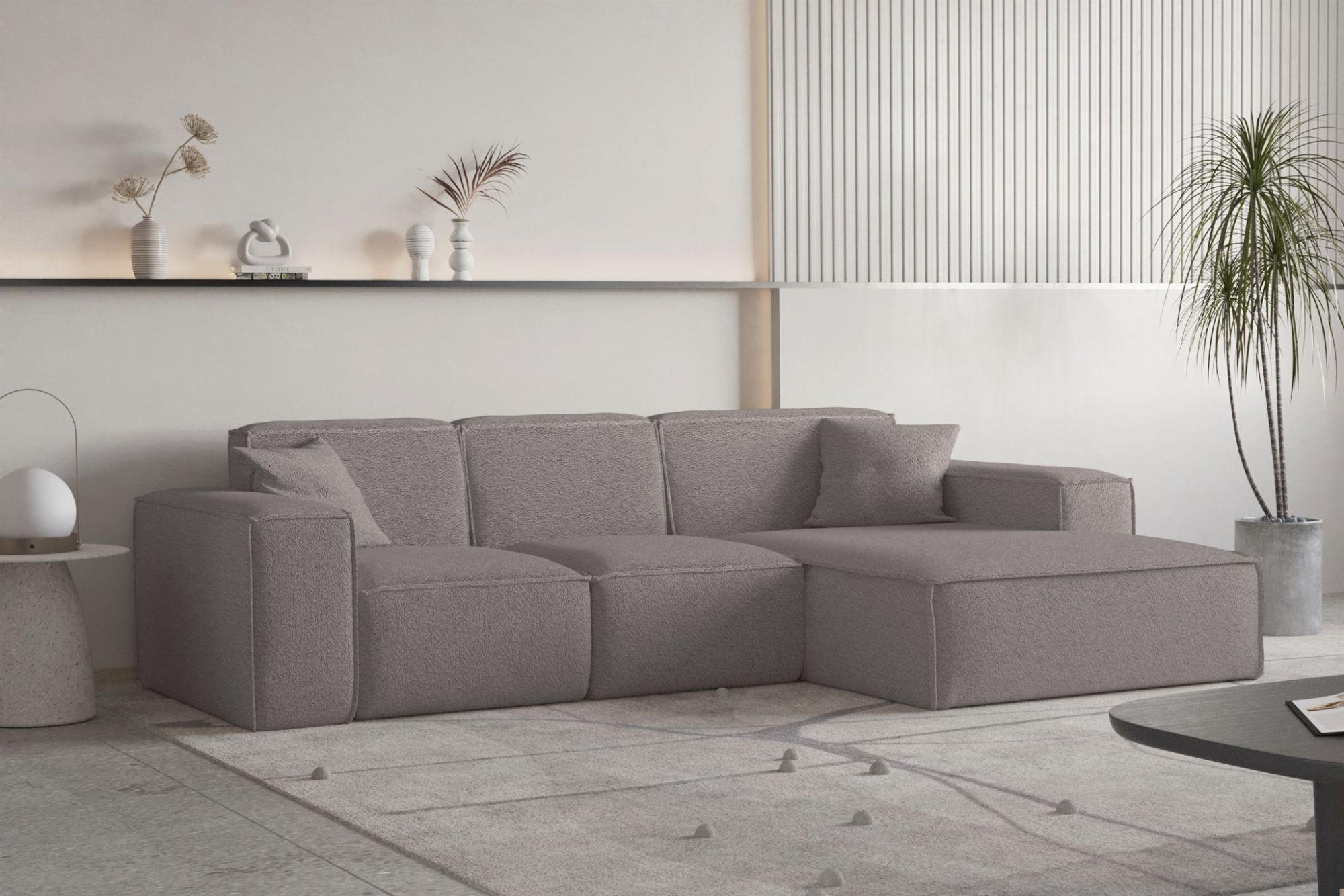 ECKSOFA Ottom Celes Premium Ascot Bukla - Taupe, Holzwerkstoff/Textil (266/165cm) - Fun Möbel