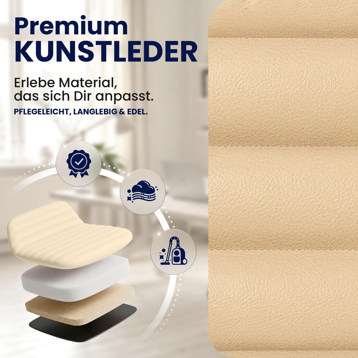 DREHSTUHL Lederlook Creme - Creme/Schwarz, Textil/Metall (62/83/72cm) - CLP