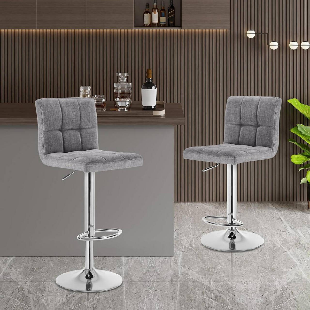 BARHOCKER drehbar, Leinen, Hellgrau - Silberfarben/Hellgrau, Textil/Metall (44/92/38.5cm) - Woltu