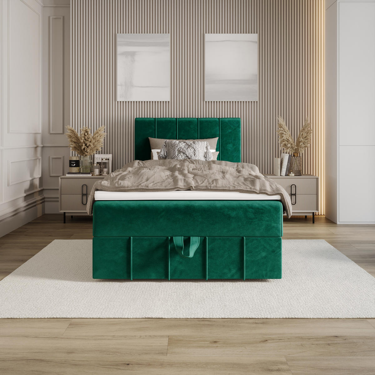 BOXBETT BAHAMA 120x200 Monolith 37, mit Matratze H3, Bonell und Topper, Grün - Grün, Holz/Kunststoff (120/200cm) - Bedante