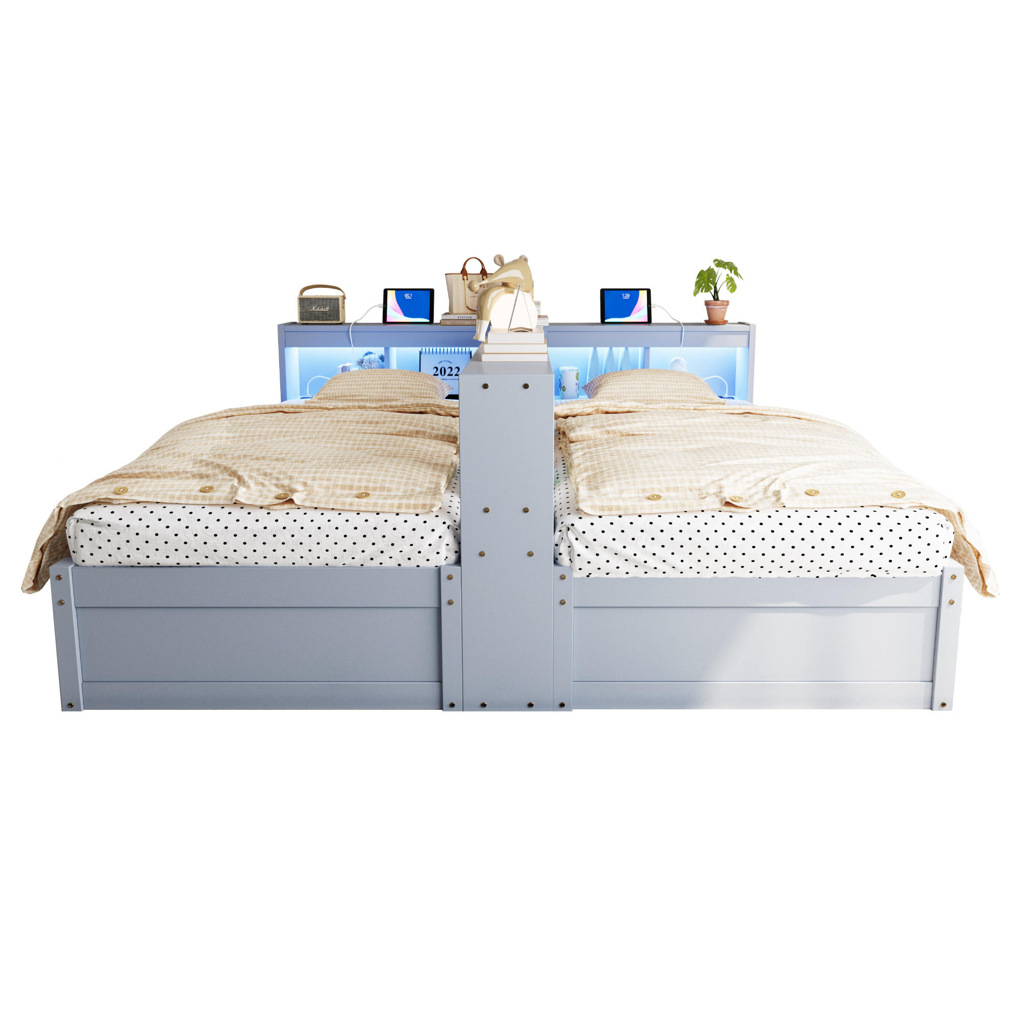 BETT 90/180/200 cm aus MDF mit LED-Lichtleiste, Grau - Grau, Holzwerkstoff (90/200cm) - OKMYHOME