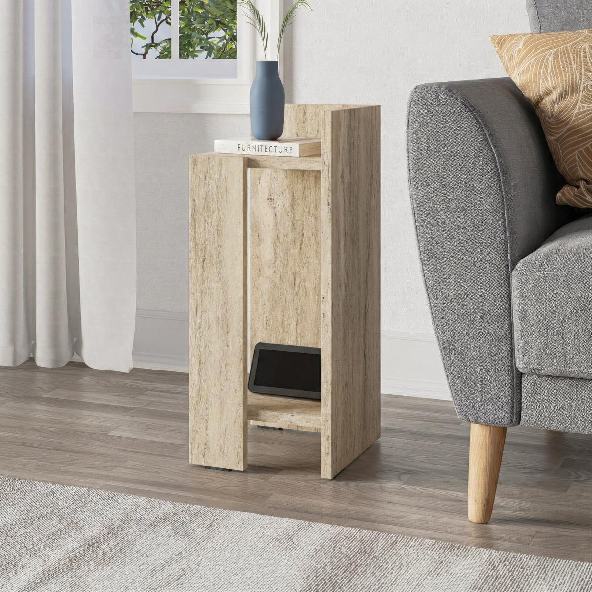 NACHTTISCH Elos Modul Rechts Travertine 25/27/60 cm - Beige, Holzwerkstoff (25/60/27cm) - Decortie