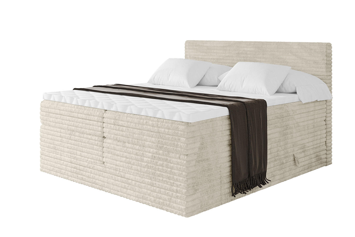 BOXSPRINGBETT mit Matratze H3|H4 und Lattenrost - TOLO KING-v1 140x200 Cord - Creme - Champagner, Holzwerkstoff (140/200cm)