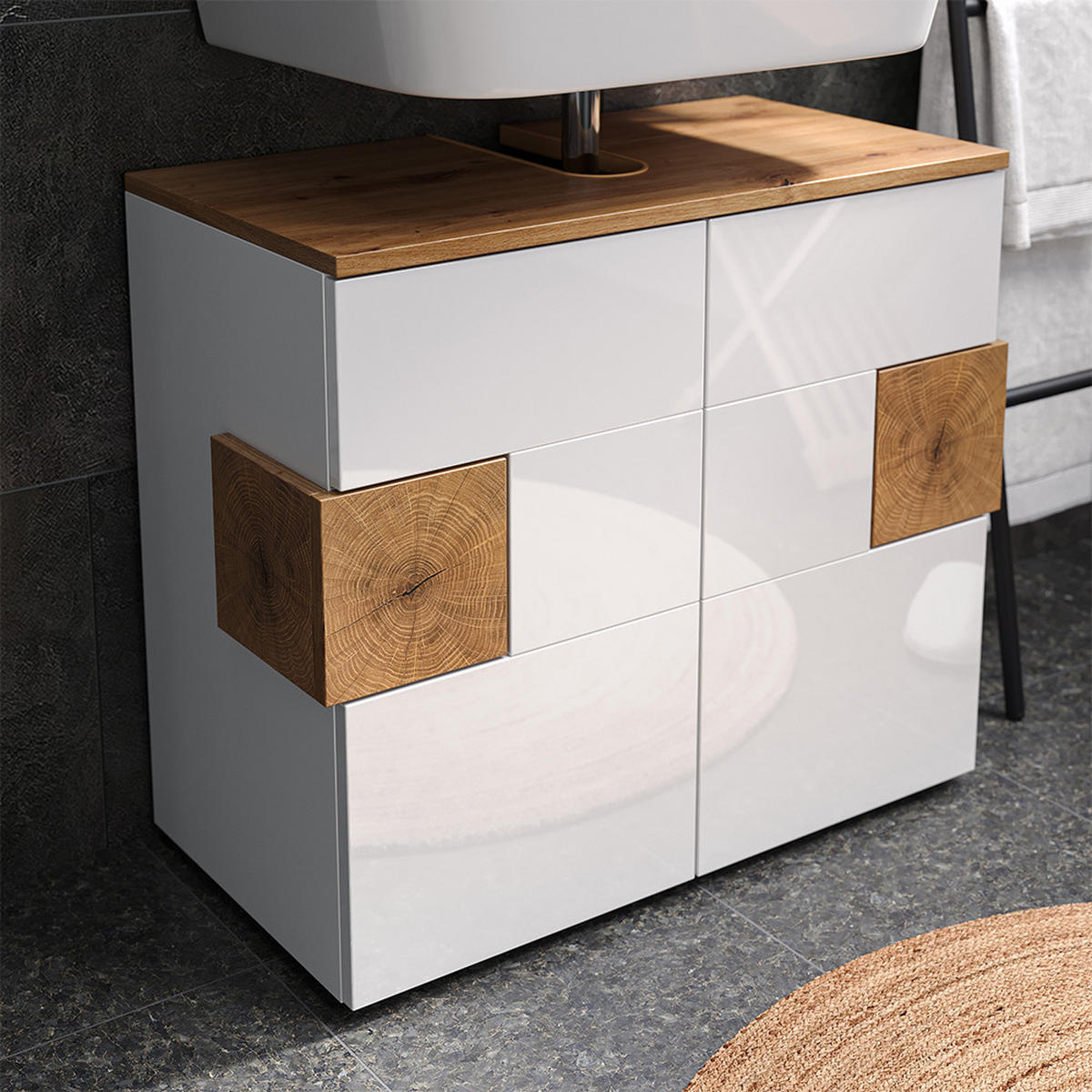 WASCHBECKENUNTERSCHRANK Eden Weiß 73.1 x 64 cm - Weiß Hochglanz, Holzwerkstoff (73.1/64/37cm) - Vicco