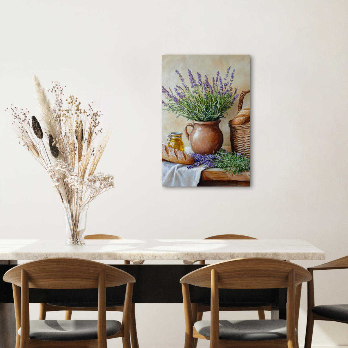 LEINWANDBILD Lavendel - Brot - Stilleben 40x60 cm - Flieder, Textil (40/60cm) - MuchoWow