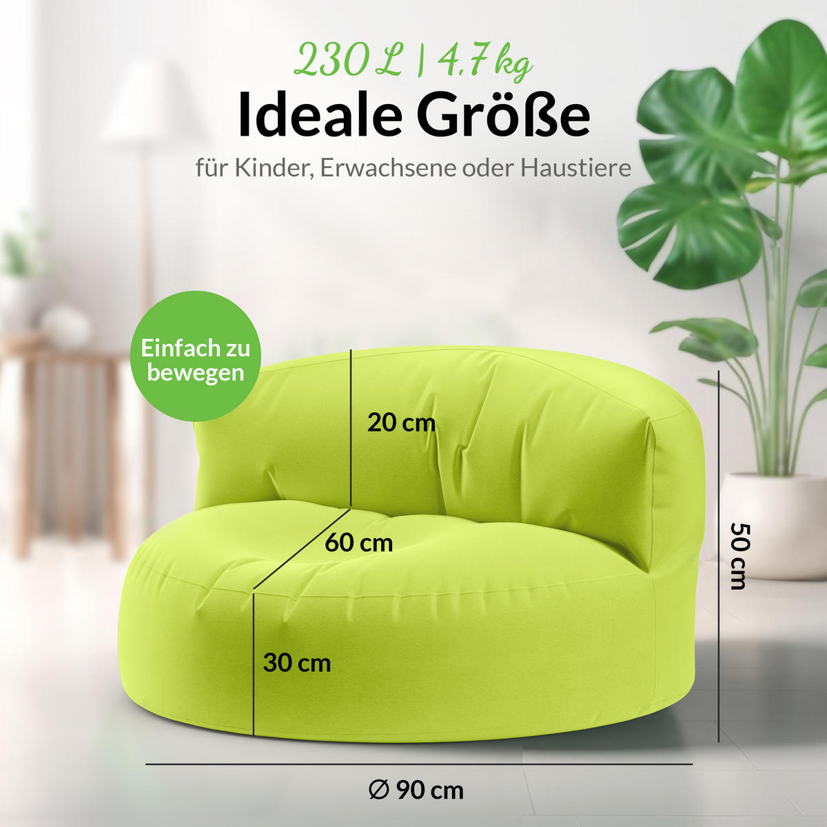 INDOOR OUTDOOR SITZSACK Lounge Sofa - Hellgrün, Textil (90/50/50cm) - Green Bean