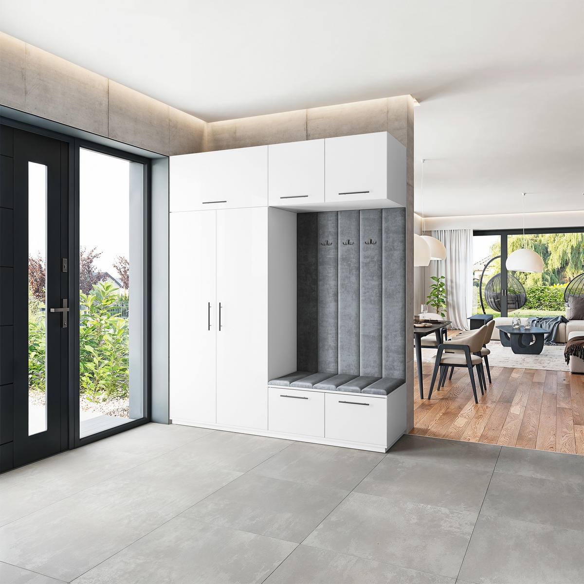 GARDEROBENSCHRANK REMA 200/240/60 cm Modern Garderobe-Set Weiß - Weiß/Grau, Holzwerkstoff (200/240/60cm) - MASSENO