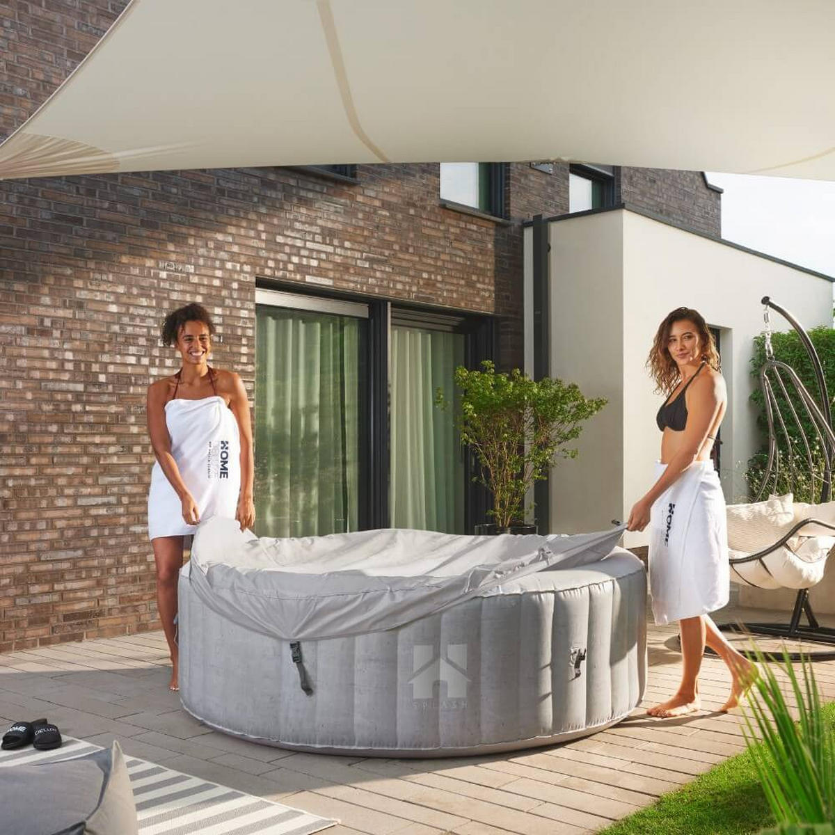 OUTDOOR Whirlpool SPLASH inkl. Abdeckung - Ø208 cm 6 Personen Beton - Grau, Kunststoff (208/65/208cm) - Home Deluxe