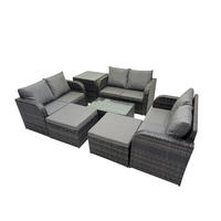 GARTENMÖBELGARNITUR mit KISSEN Polyrattan Dunkelgrau 8-Sitzer - Dunkelgrau/Grau, Glas/Kunststoff - Fimous