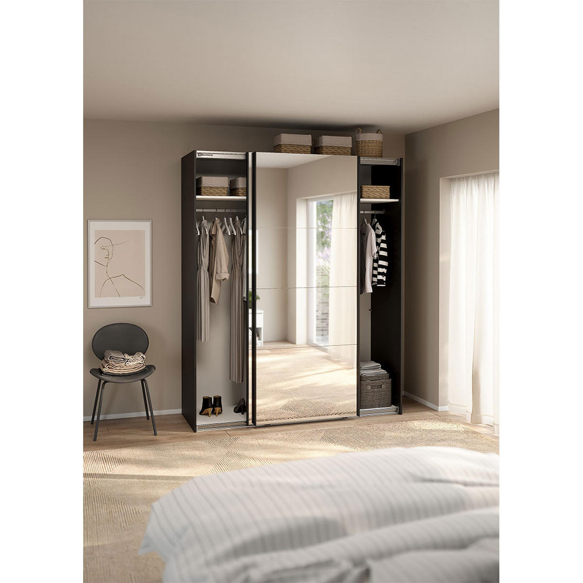 SCHIEBETÜRENSCHRANK, Catania, Schwarz, Holzwerkstoff, 179 x 67 x 221 cm - Schwarz, Holzwerkstoff (179/221/67cm) - ebuy24
