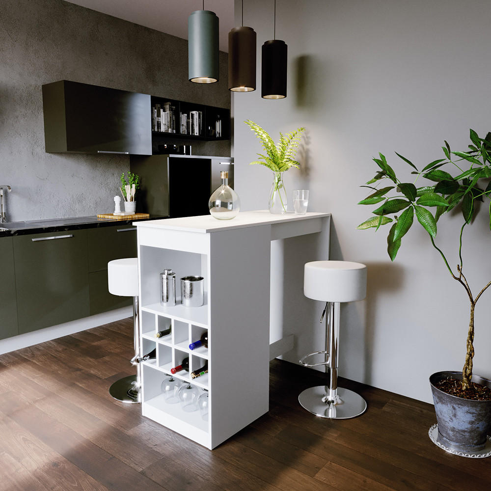 BARTISCH-SET Ross Weiß 115 x 50 cm mit 2 Barhockern - Weiß, Holzwerkstoff (50/115/104.6cm) - Vicco