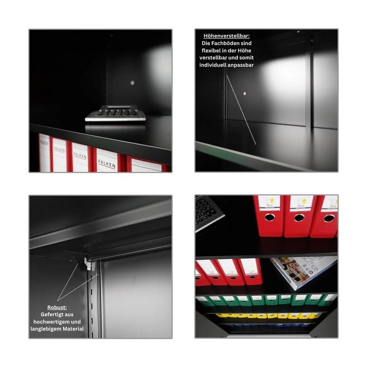 FLÜGELTÜRENSCHRANK Elephant 2er-Set 180x80x40cm 4 Ebenen Schwarz - Schwarz, Metall (160/180/40cm) - PROREGAL