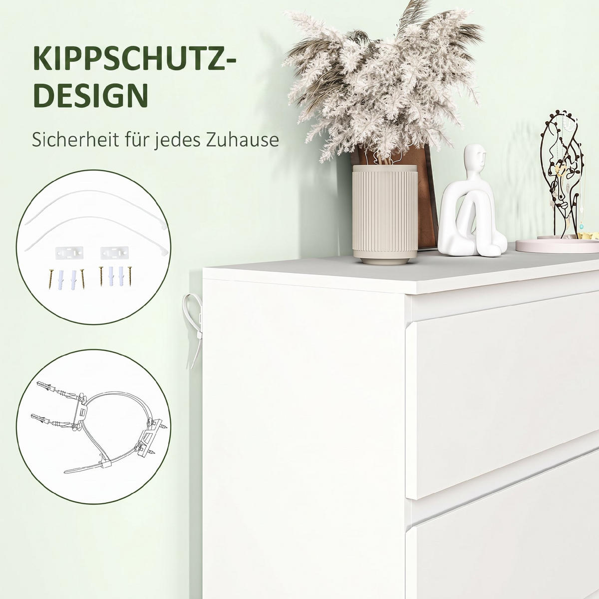KOMMODE Spanplatte Weiß - Weiß, Holzwerkstoff/Kunststoff (34/75/112cm) - HOMCOM