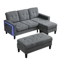 ECKSOFA 185/135/85 cm mit Schlaffunktion Antique Gray aus Chenille mit LED und USB - Grau, Kunststoff (135/185cm) - OKWISH