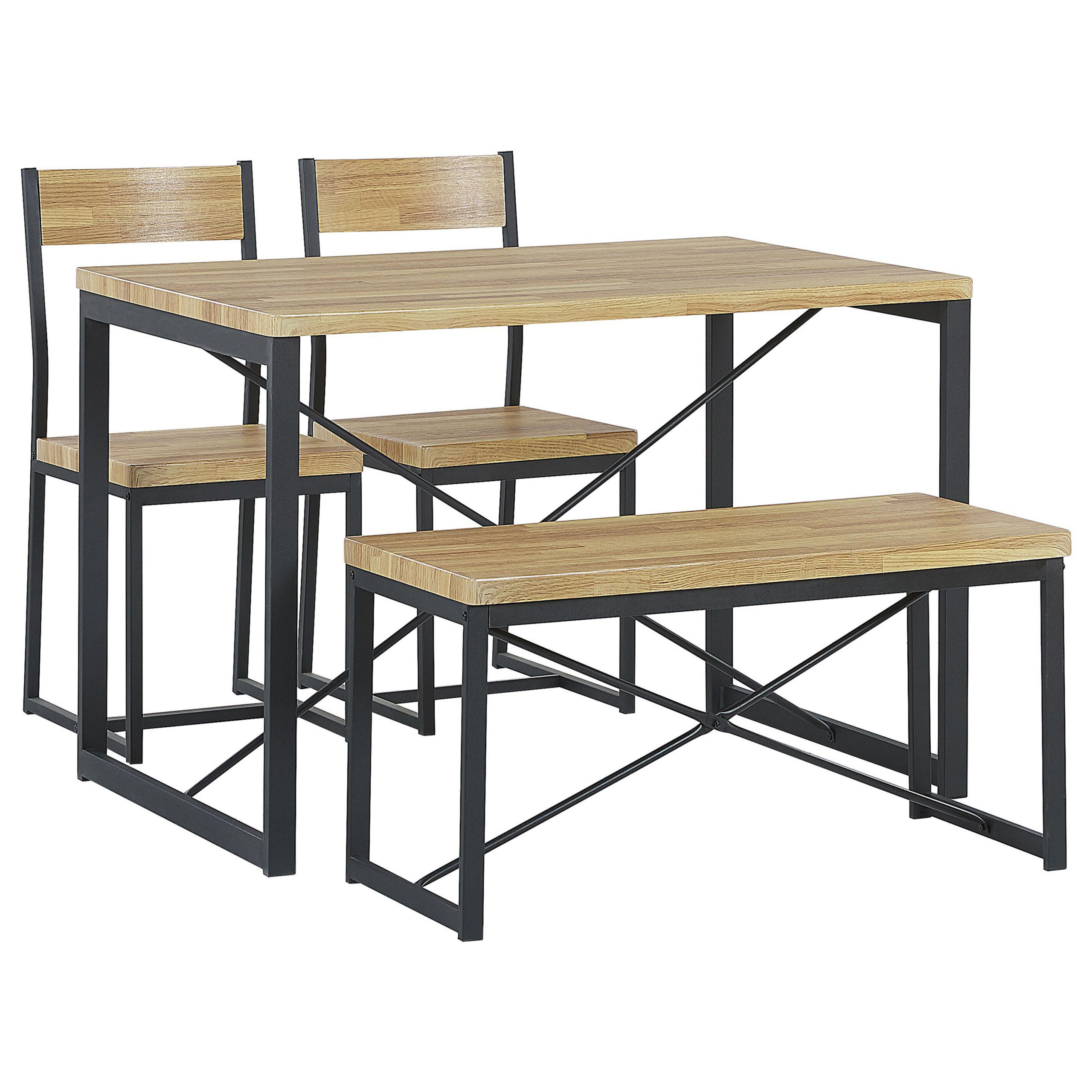 ESSGRUPPE Hellbraun, Schwarz 4-Sitzer 110/70 cm 2 Stühle und Bank Flixton - Hellbraun, Holzwerkstoff (110/86/70cm) - Beliani
