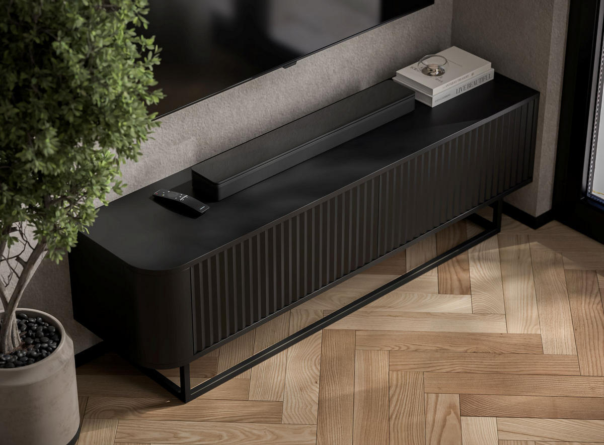 TV STOLÍK Aurora čierny matný 140 cm s kovovým rámom - čierna/zlatá, kov/kompozitné drevo (140/44/35cm) - Meble Lindner