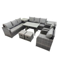 GARTENSET Hohe Rückenlehne Polyrattan 10-Sitzer - Dunkelgrau/Grau, Glas/Kunststoff - Fimous