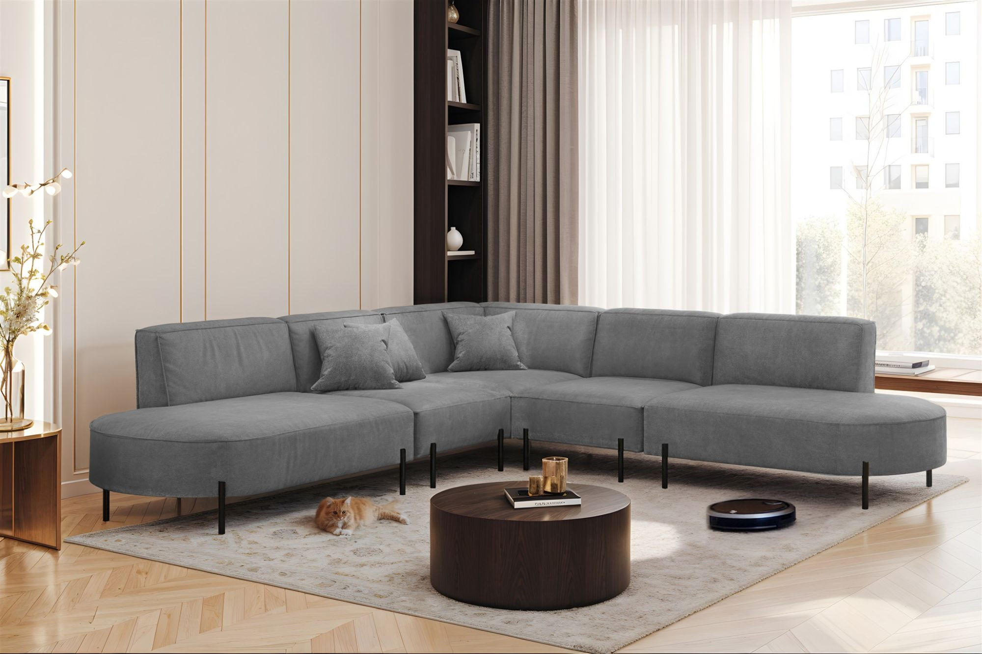 ECKSOFA Valencia - Grau, Holzwerkstoff/Textil (303/303cm) - Fun Möbel