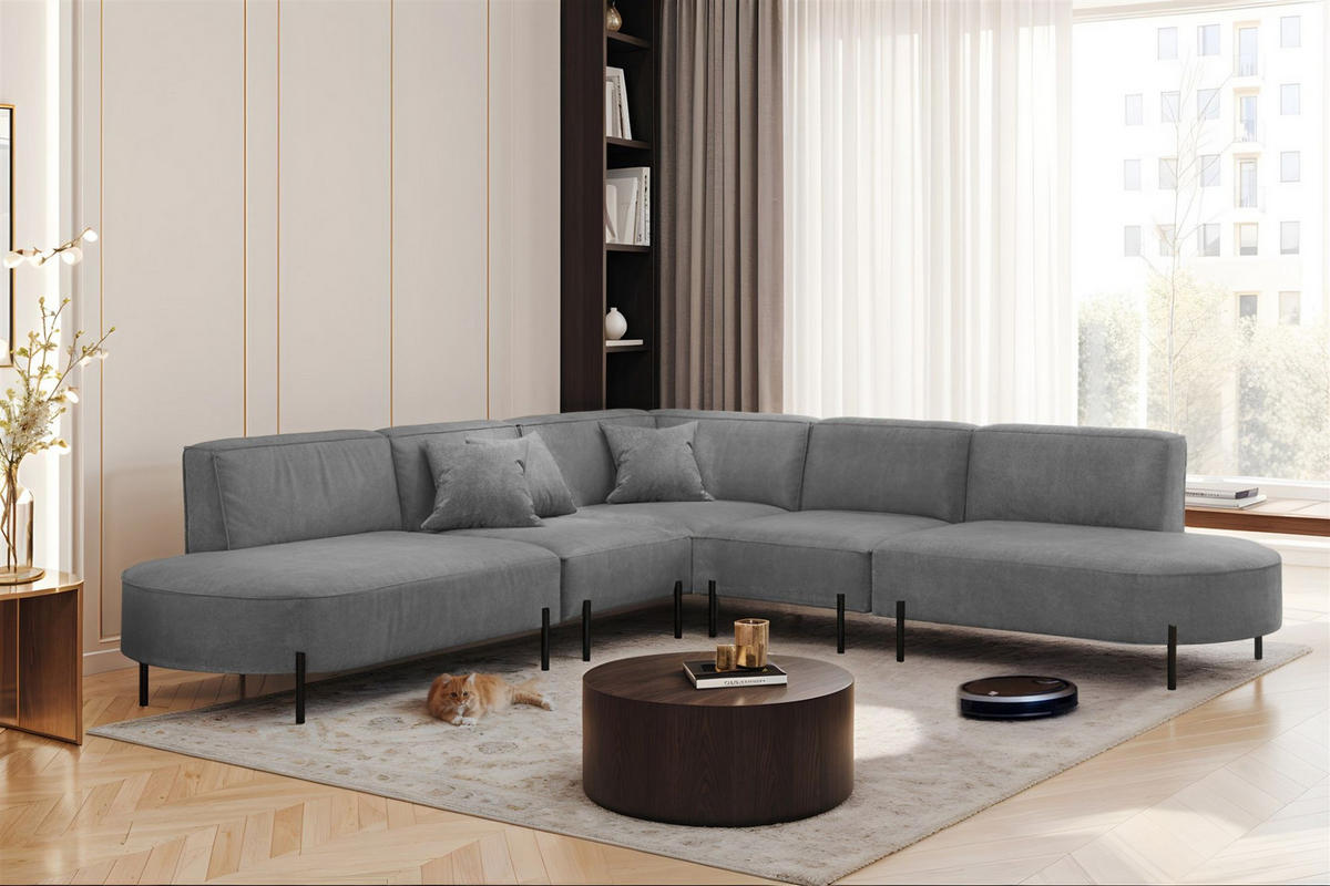 ECKSOFA Valencia - Grau, Holzwerkstoff/Textil (303/303cm) - Fun Möbel