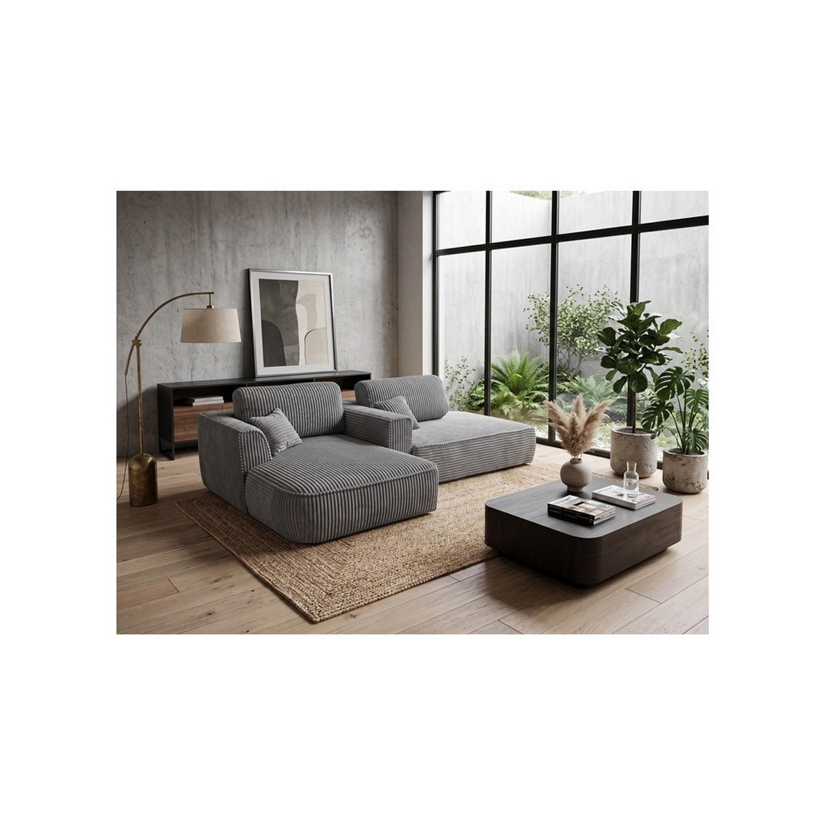BIGSOFA COZI, Grau mit Cordbezug - Grau, Kunststoff/Textil (240/87/180cm) - KS Home Concept