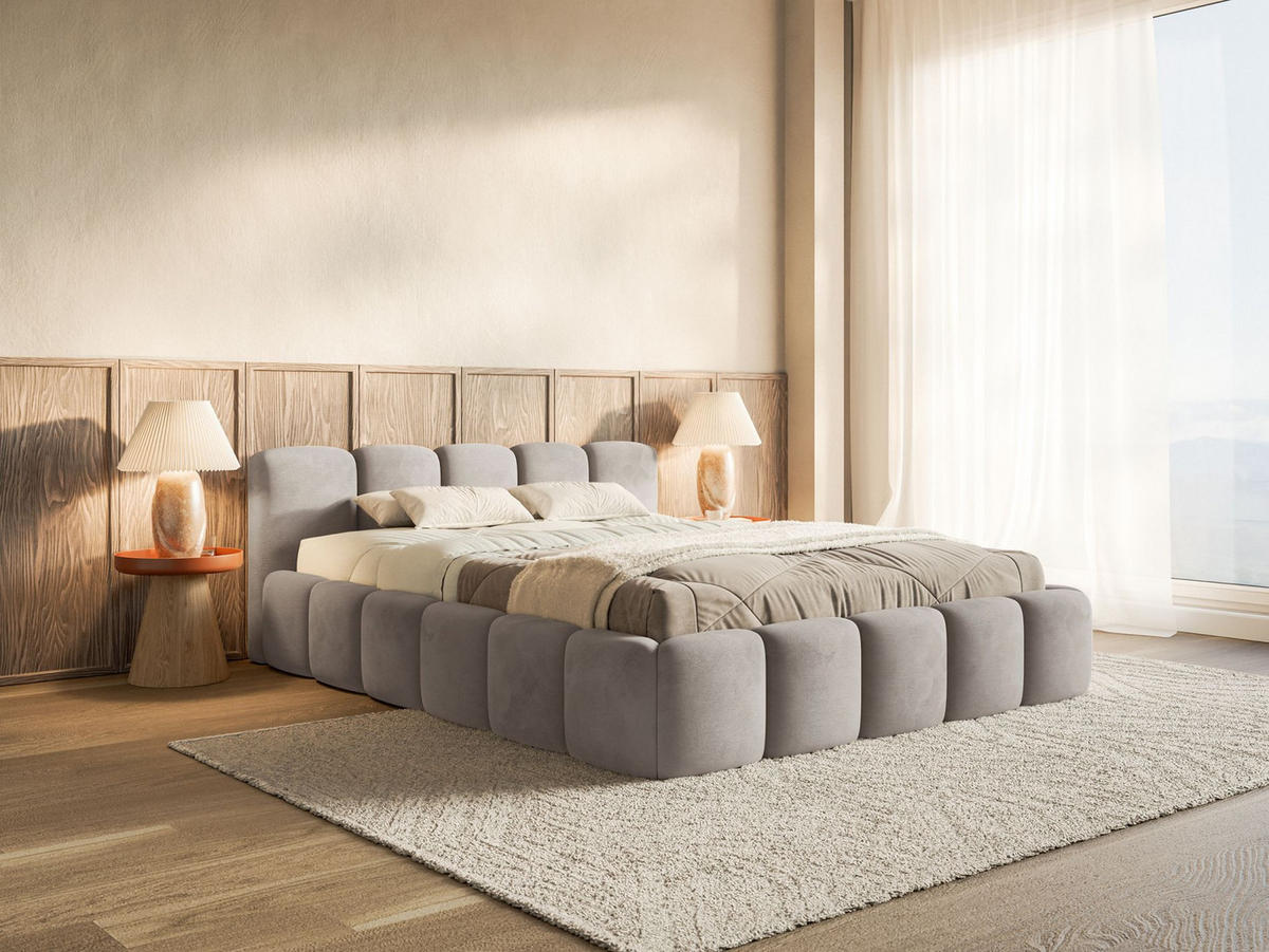 POLSTERBETT Cloudy Low Hellgrau Samtbezug 200x200 - Hellgrau, Textil (200/200cm) - Selsey