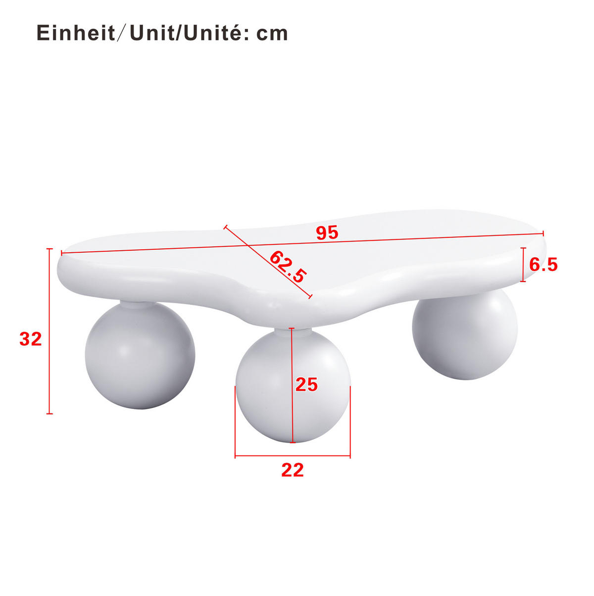 KONFERENČNÍ stolek 95/62,5/32 cm bílý z MDF s LED osvětlením ve tvaru oblaku - bílá, kompozitní dřevo (95/62.5/32cm) - OKWISH