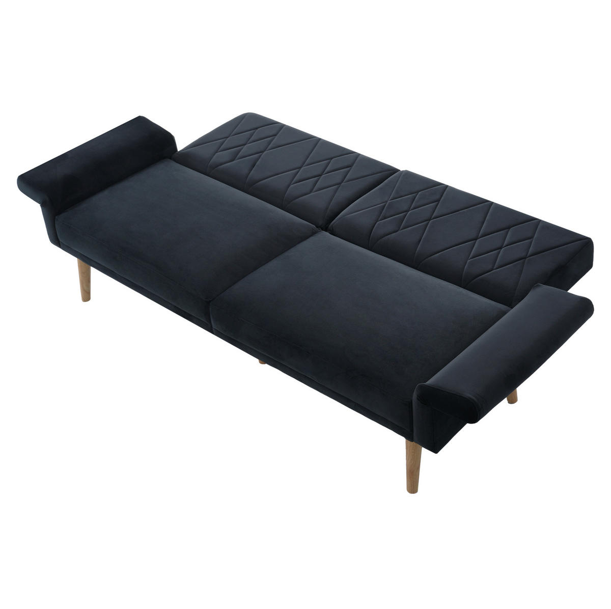 SCHLAFSOFA Samt mit geteilten Rückenlehnen und 5-fach Armlehnen Schwarz 180/75/82 cm - Schwarz, Textil (82/75/180cm) - Redom