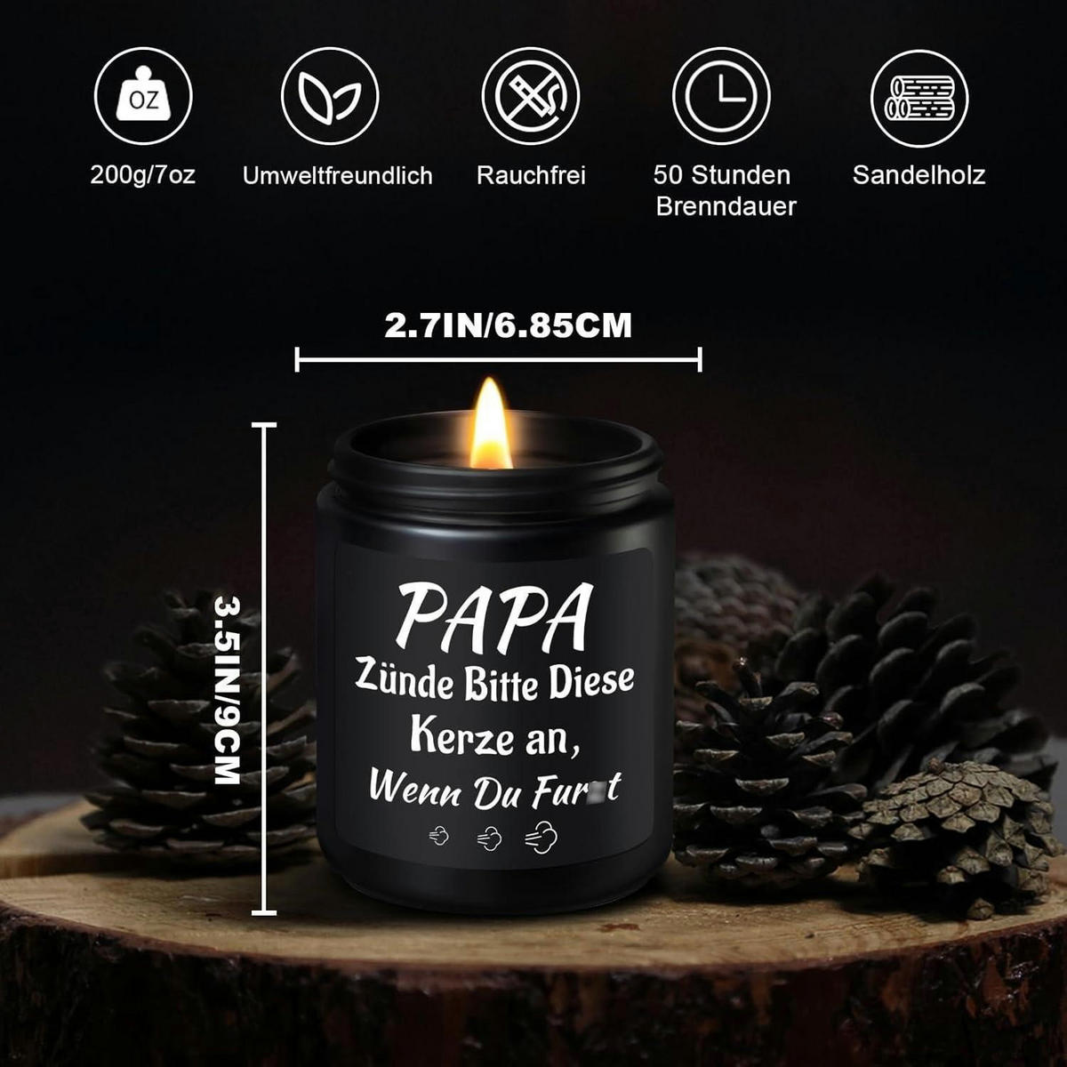 DUFTKERZE Sojawachs Sandelholz 200g - Schwarz, Paraffin (9cm)