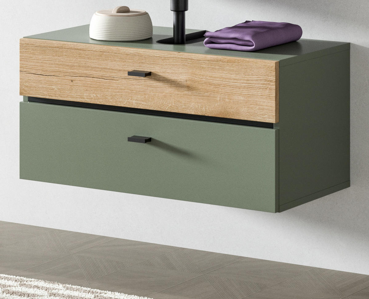 WASCHBECKENUNTERSCHRANK grün, Eiche Evoke 75 cm, Badschrank hängend - Eichefarben/Grün, Holzwerkstoff/Kunststoff (75/35/35cm) - Inn.Furn