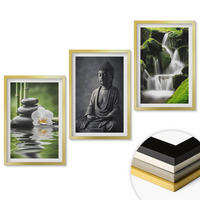 WANDBILDER 3er Set - 40x60 cm Goldrahmen - Entspannende Zen-Wassermalerei - Goldfarben, Kunststoff (40/60cm) - ArtPrintCave
