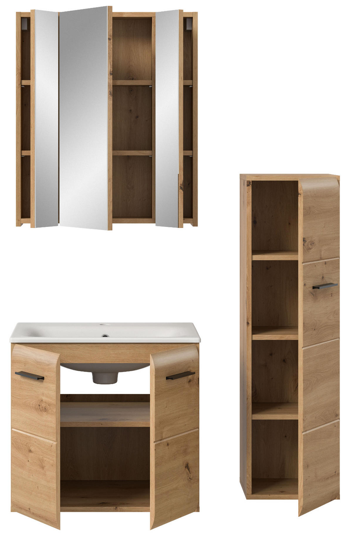 BADMÖBEL-SET 3-teilig in Artisan Eiche, Badkombination mit Waschbecken, 105 x 185 cm, Cover - Schwarz/Eiche Artisan, Glas/Keramik (105/185/30cm) - Inn.Furn