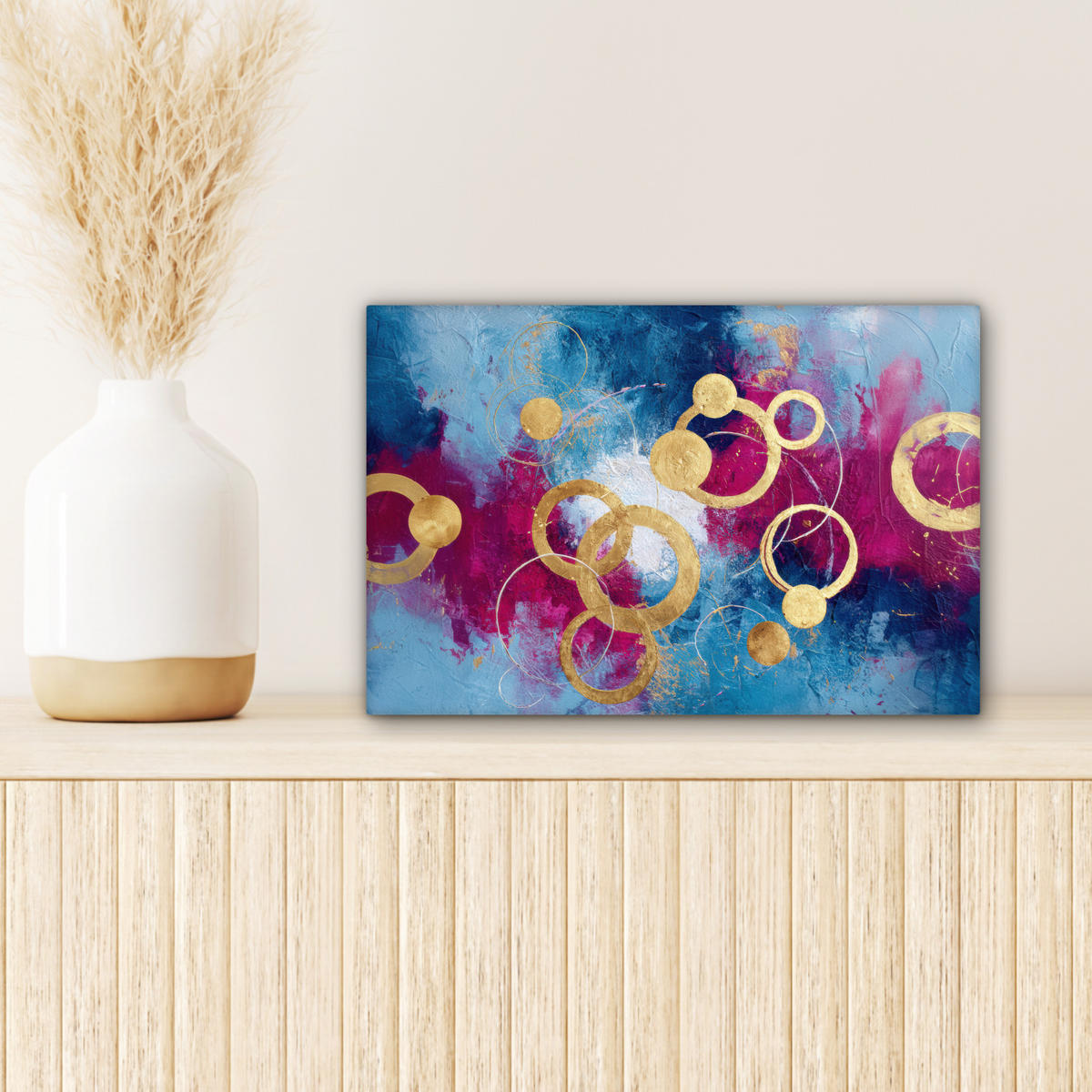 LEINWANDBILD Kreise - Gold - Abstrakt Deko Schlafzimmer 30x20 cm - Blau, Textil (30/20cm) - MuchoWow