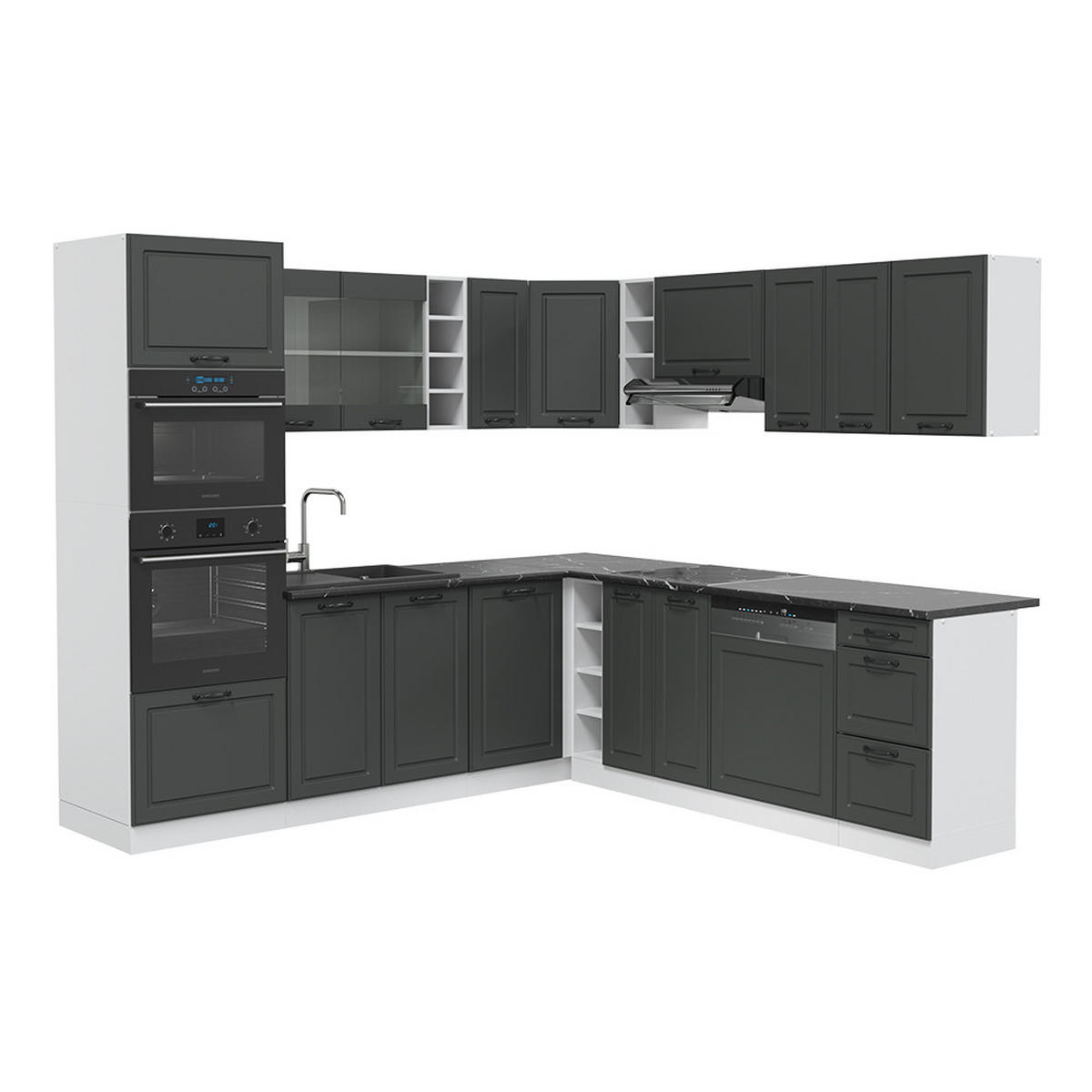 ECKKÜCHE R-Line Anthrazit Landhaus/Weiß 237 x 247 cm, AP Anthrazit - Dunkelgrau/Weiß, Holzwerkstoff (247/81.6/60cm) - Vicco
