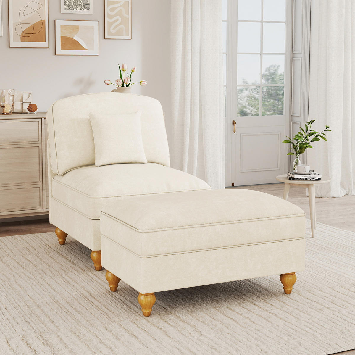 SESSEL DE-34420 mit Hocker Weiß - Weiß, Holzwerkstoff (83.5/93/78cm) - ComfortXL