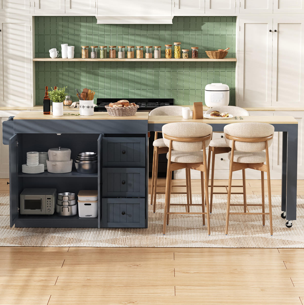 KÜCHENINSEL 112/45/93 cm grau aus MDF mit Ausziehplatte - Grau, Holzwerkstoff (130/93/45cm) - OKWISH