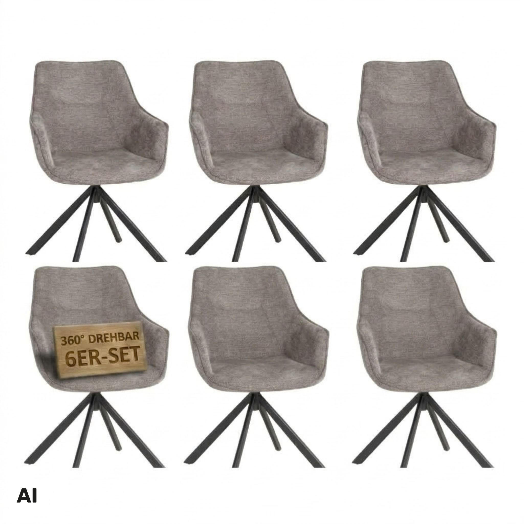 ESZIMMERSTÜHLE San Carlo 6er-Set - Hellgrau/Schwarz, Textil/Metall (57/87/67cm) - Mr. Deko