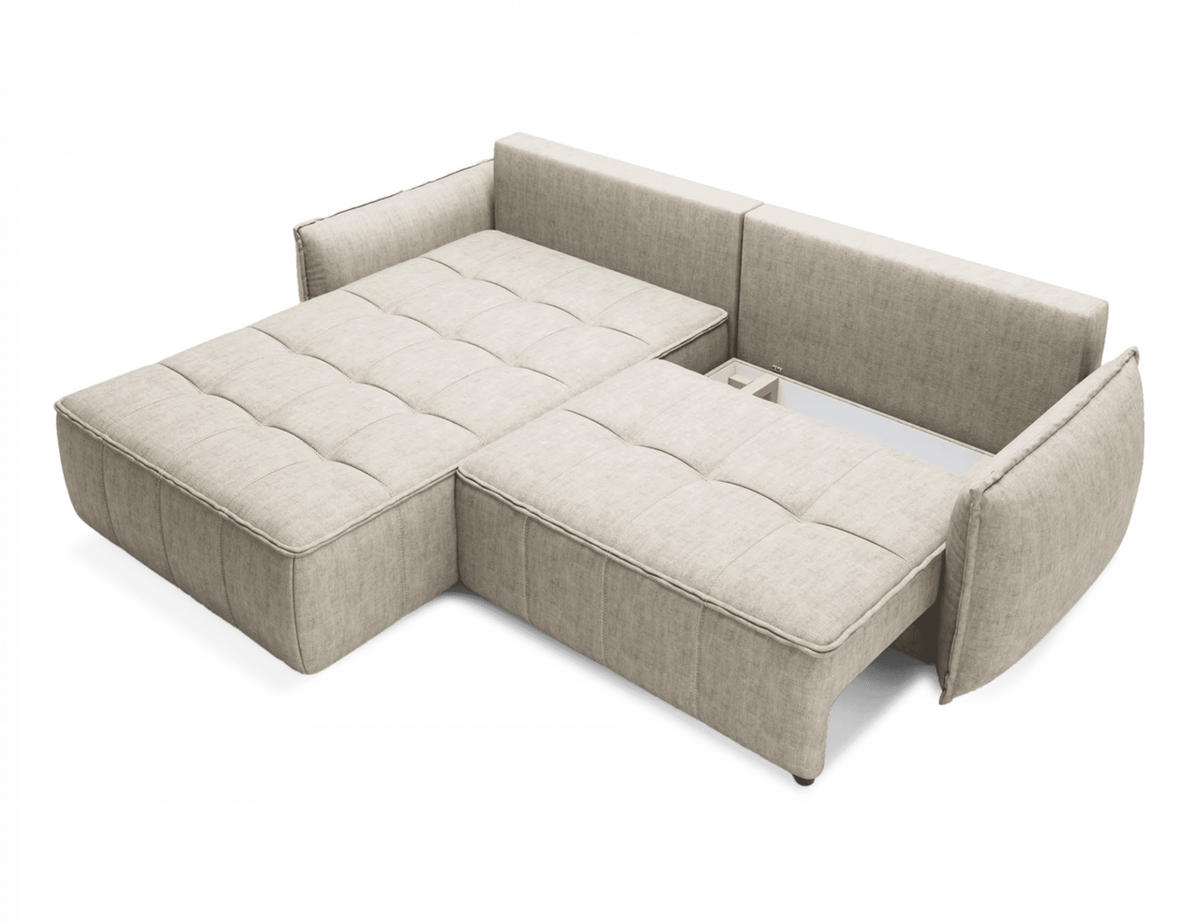 ECKSOFA mit Schlaffunktion und Bettkasten - Beige, Textil (265/196cm) - Eltap