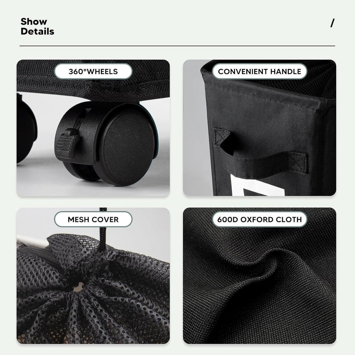 WÄSCHEKORB faltbar mit Rollen 43L Schwarz - Schwarz, Textil (40/58/20cm)