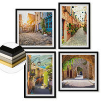 WANDBILDER 4er-Set - 50x50 cm & 40x60 cm Schwarzer Rahmen - Charmante Straßen mit Steinen - Schwarz, Kunststoff (50/50cm) - ArtPrintCave