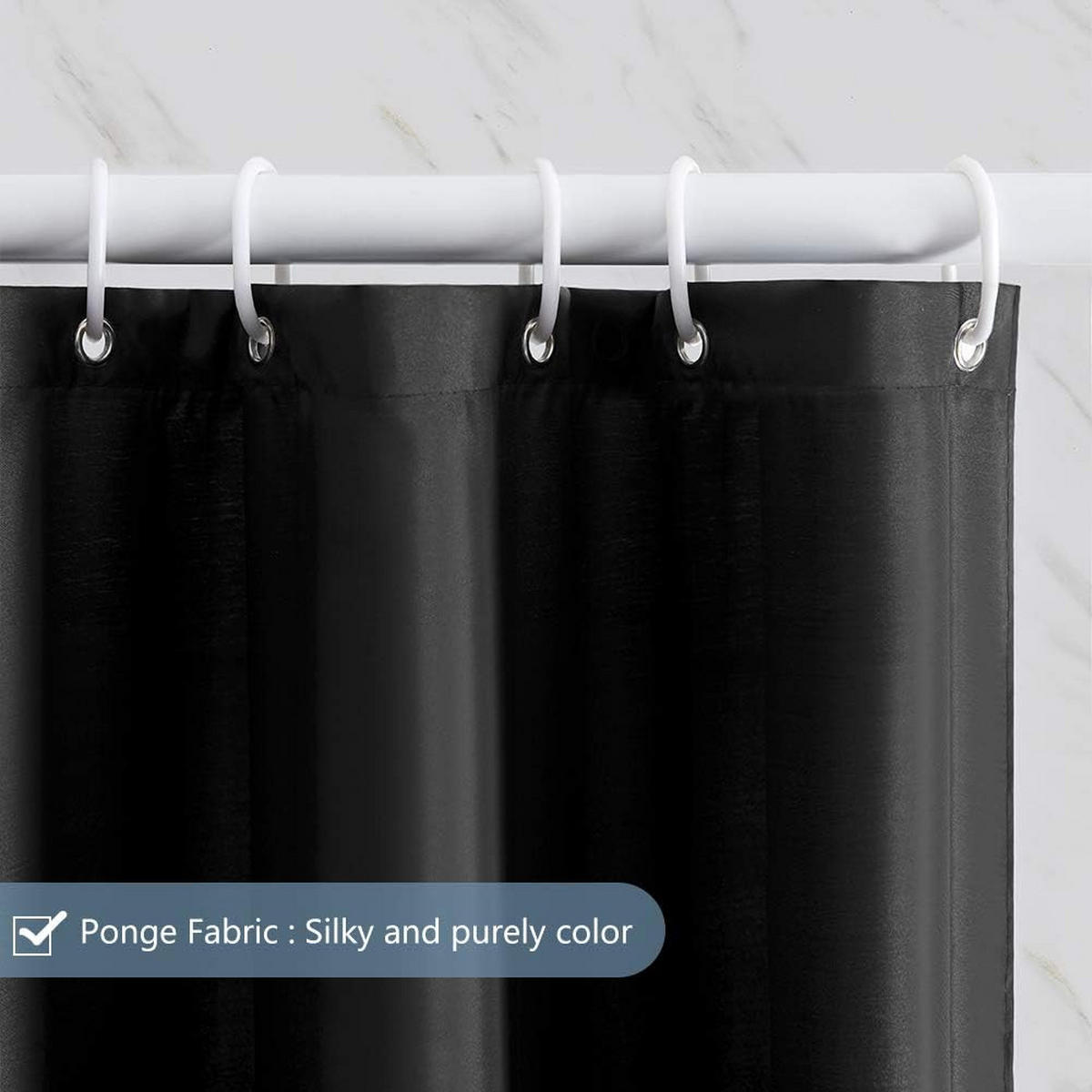 DUSCHVORHANG Schwarz klein Polyester wasserdicht waschbar schimmelresistent mit Haken - Schwarz, Textil (180/120cm) - MCBOSON