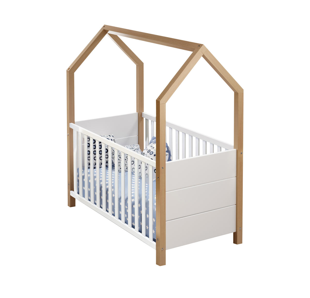 BABYZIMMER Beach in Kiefer Weiß teilmassiv mit Absetzungen Birke massiv 6 teilig - Kinderzimmer Komplett Set - Weiß, Holzwerkstoff (80/200/120cm)