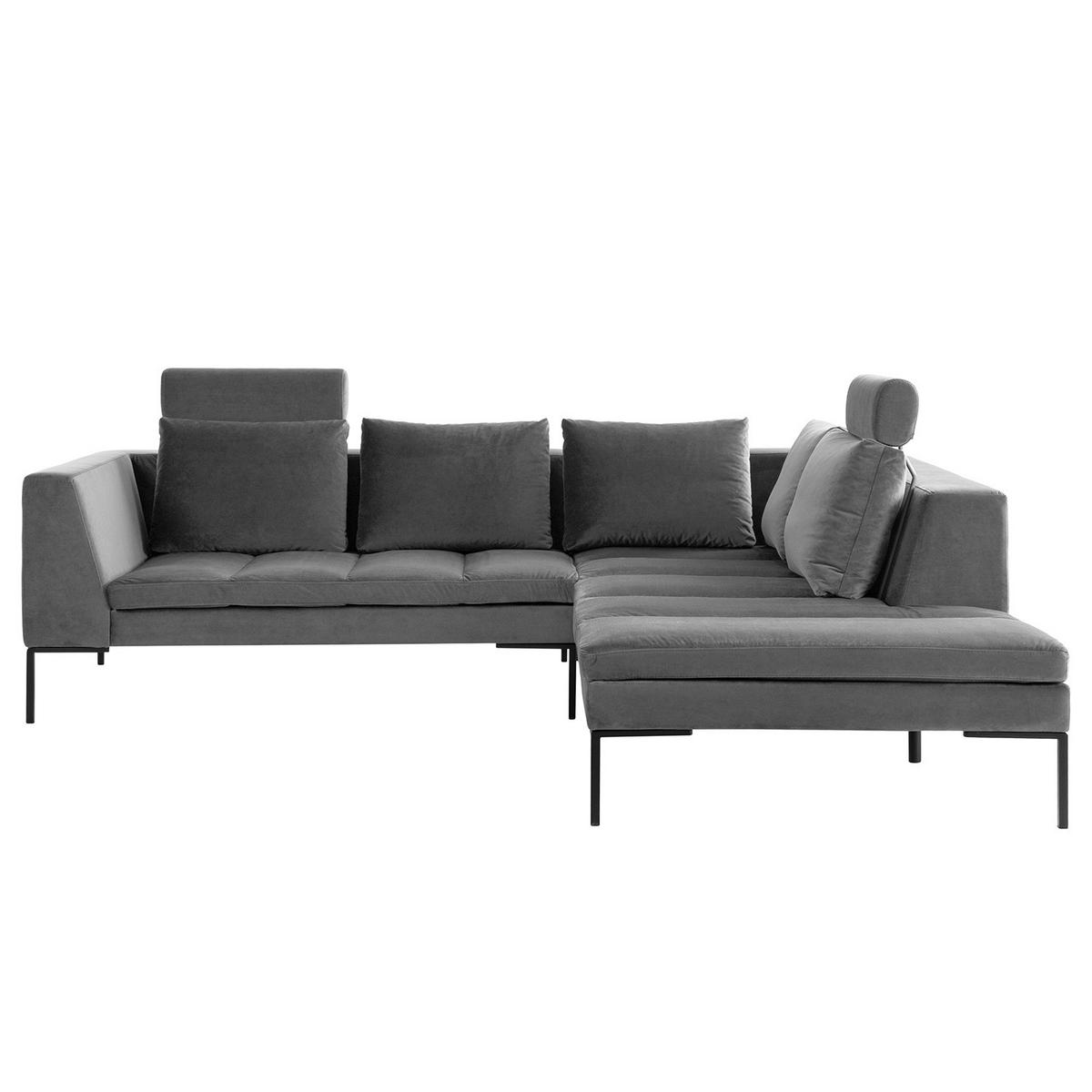 ECKSOFA mit Ottomane - Schwarz/Grau, Textil/Metall (255/230cm) - home24