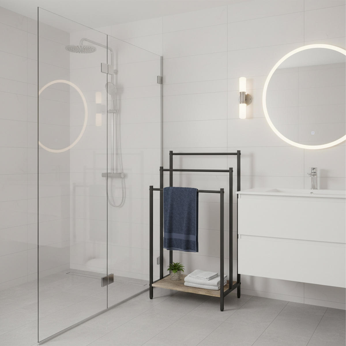 HANDTUCHSTÄNDER - Hellbraun, Holzwerkstoff/Metall (43/81/28cm) - Relaxdays