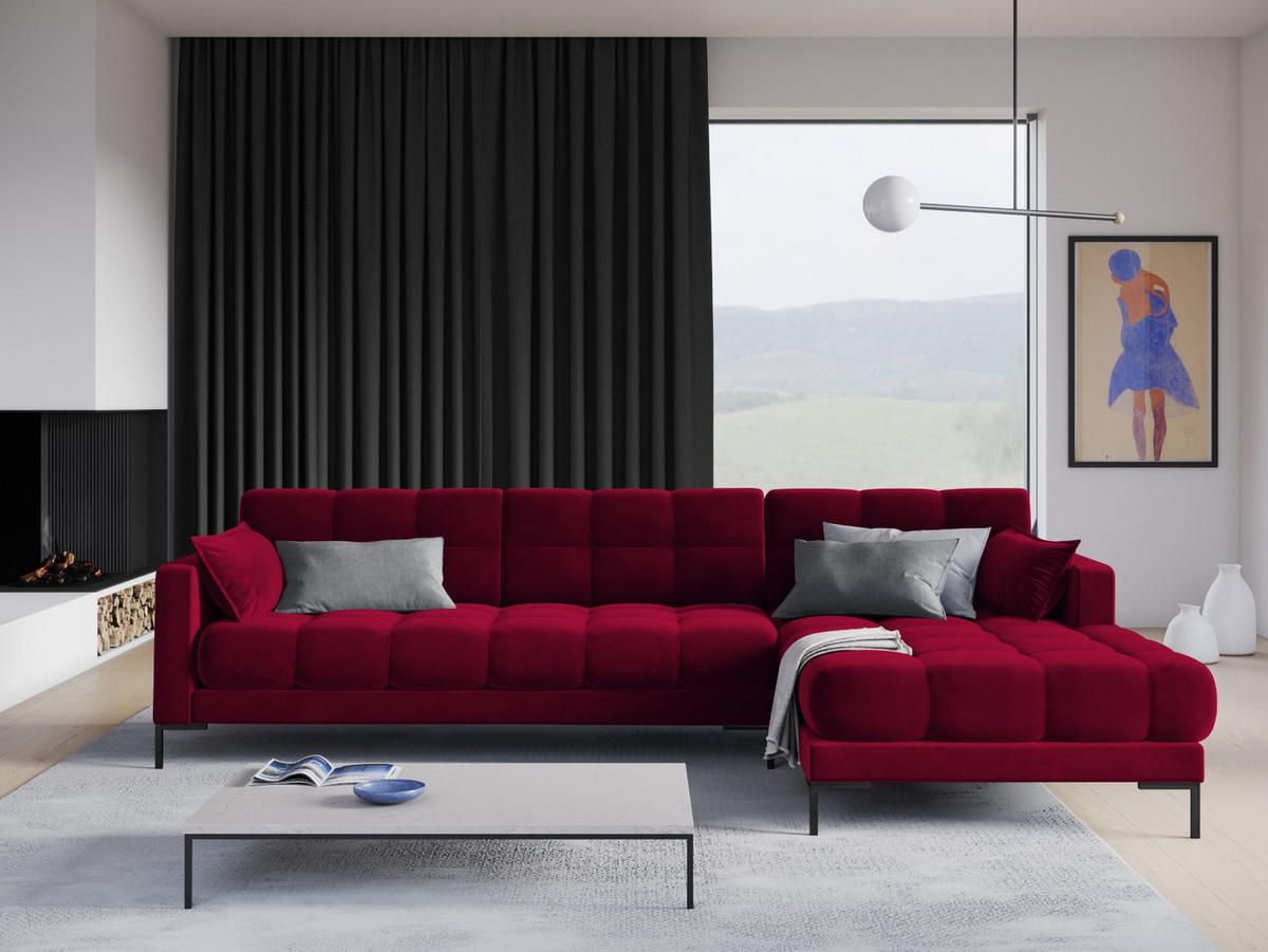ECKSOFA rechts Mamaia aus Samt rot 5 Sitzplätze - Rot, Textil (185/293cm) - Micadoni