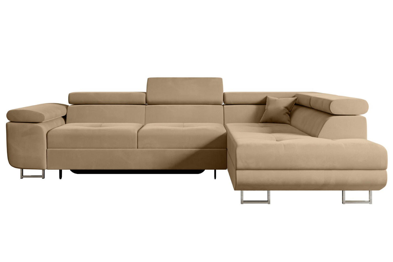 ECKSOFA mit Schlaffunktion und Bettkasten GUSA-L 272x202x107 cm Beige Velours - Beige/Silberfarben, Holzwerkstoff/Textil (272/202cm) - ALTDECOR